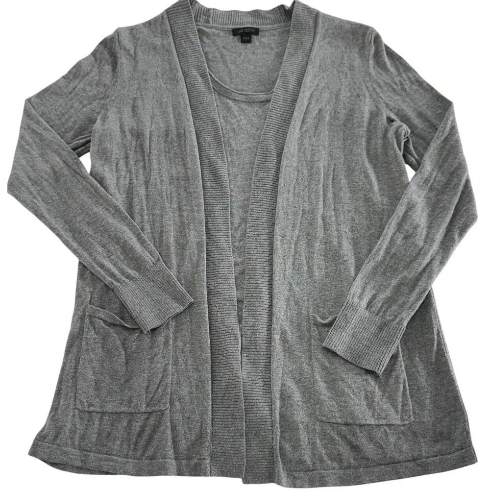 J Jill Cardigan‎ Sweater Set Women Small Gray Silk Cotton Knit Twinset Attached
